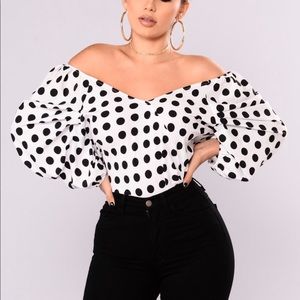 Black and white off the shoulder top